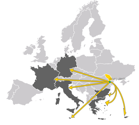 Export routes from Giurgiulești across Europe